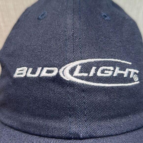 Bud Light Beer Hat Cap Embroidered Navy Blue Adjustable Strap Back - Picture 2 of 9
